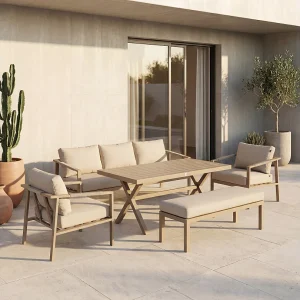 Imola 7-Zits Champagne Aluminium Tuinset met Touwdetails