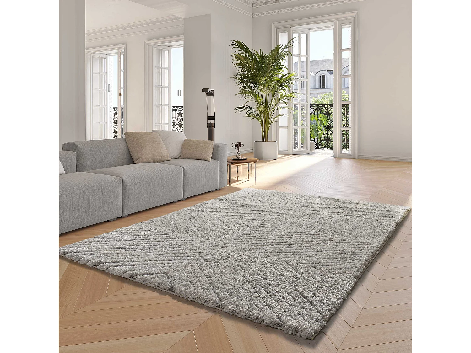 Hoogpolig tapijt - shaggy - zilverkleurig - 120x170 cm - ATESA