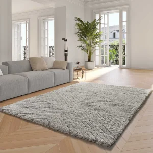 Hoogpolig tapijt – shaggy – zilverkleurig – 200×290 cm – ATESA