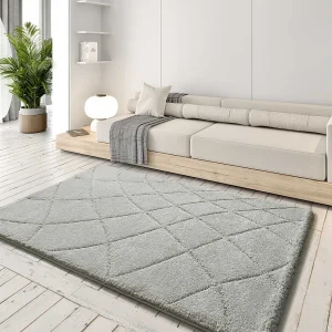 Hoogpolig tapijt – shaggy – zilverkleurig – 133×190 cm – MOLIER