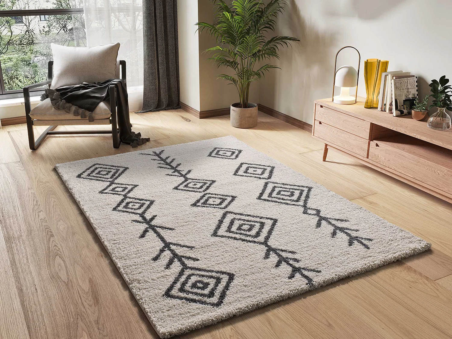 Hoogpolig tapijt - shaggy etnisch - wit - 80x150 cm - ATLAS