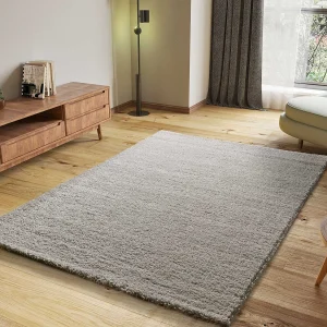 Hoogpolig tapijt – shaggy glad – zilverkleurig – 190×290 cm – ATLAS Hoogpolig tapijt – shaggy glad – zilverkleurig – 190×290 cm – ATLAS