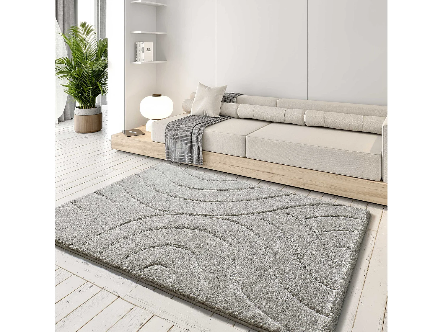 Hoogpolig tapijt - shaggy - zilverkleurig - 60x120 cm - MOLIER