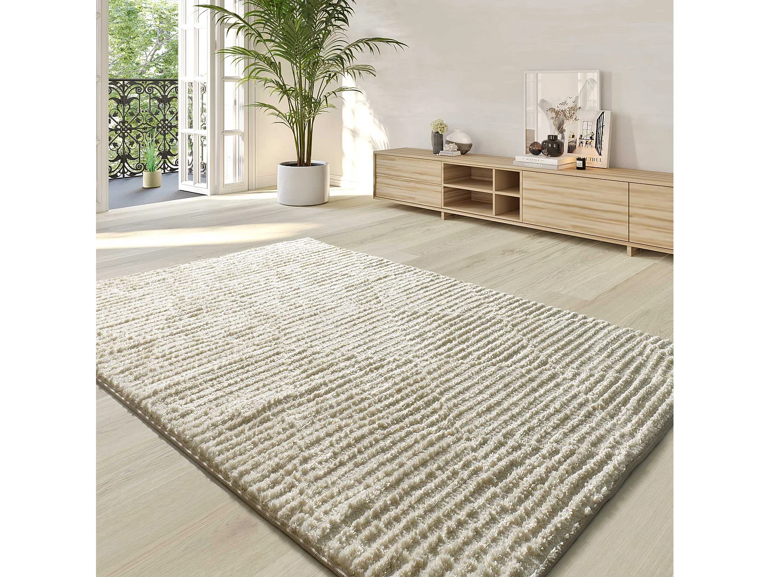 Hoogpolig tapijt - scandinavisch - crème - 140x200 cm - LIMA