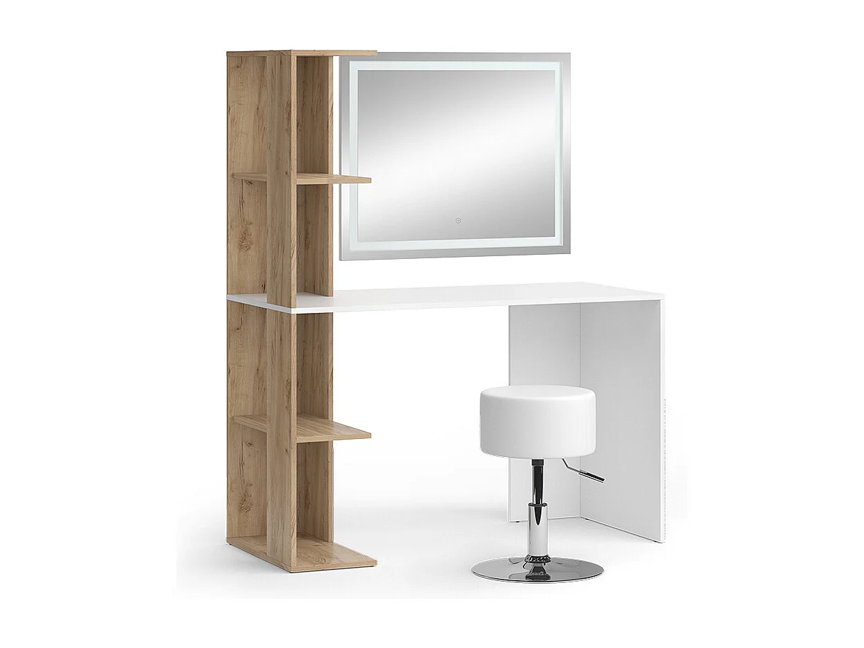 Kaptafel set met kruk wit/sonoma 122.2x55.2x75.8 tower