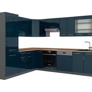 Hoekkeuken donkerblauw hoogglans/antraciet 287x60x81.6 fame-line Hoekkeuken donkerblauw hoogglans/antraciet 287x60x81.6 fame-line