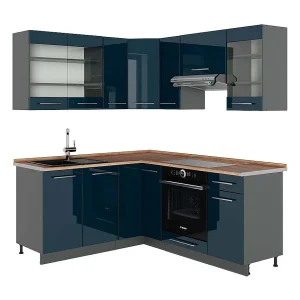 Hoekkeuken donkerblauw hoogglans/antraciet 190x60x81.6 fame-line Hoekkeuken donkerblauw hoogglans/antraciet 190x60x81.6 fame-line