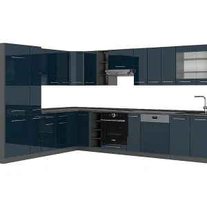 Hoekkeuken donkerblauw hoogglans/antraciet 347x60x81.6 fame-line Hoekkeuken donkerblauw hoogglans/antraciet 347x60x81.6 fame-line
