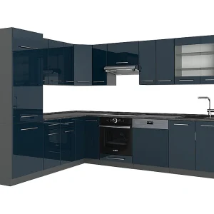 Hoekkeuken donkerblauw hoogglans/antraciet 287x60x81.6 fame-line Hoekkeuken donkerblauw hoogglans/antraciet 287x60x81.6 fame-line