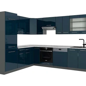 Hoekkeuken donkerblauw hoogglans/antraciet 287x60x81.6 fame-line Hoekkeuken donkerblauw hoogglans/antraciet 287x60x81.6 fame-line
