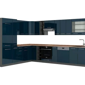 Hoekkeuken donkerblauw hoogglans/antraciet 347x60x81.6 fame-line Hoekkeuken donkerblauw hoogglans/antraciet 347x60x81.6 fame-line
