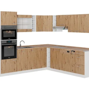 Hoekkeuken artisanaal eiken/wit 247x60x81.6 r-line