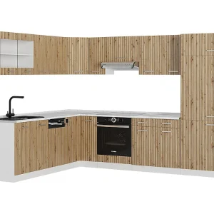 Hoekkeuken artisanaal eiken/wit 287x60x81.6 r-line