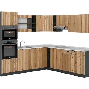 Hoekkeuken artisanaal eiken/antraciet 247x60x81.6 r-line