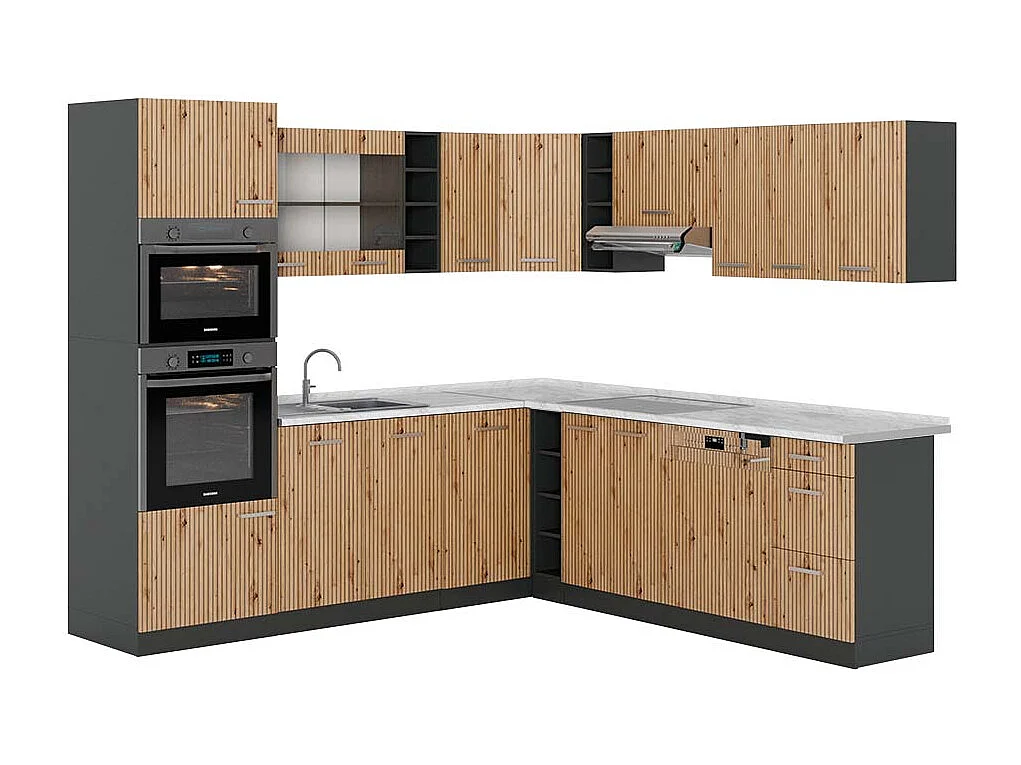Hoekkeuken artisanaal eiken/antraciet 247x60x81.6 r-line