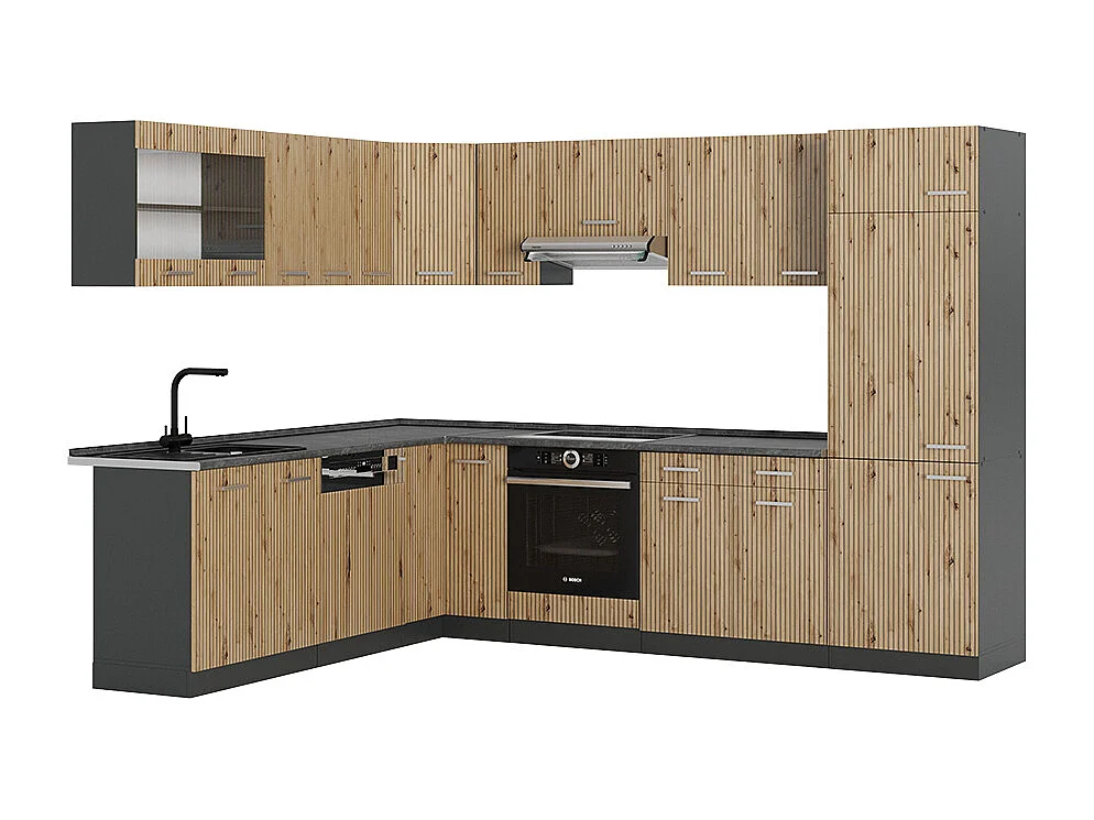 Hoekkeuken artisanaal eiken/antraciet 287x60x81.6 r-line