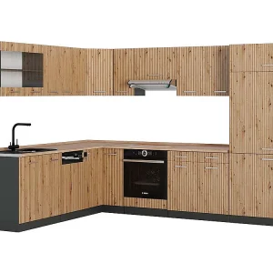 Hoekkeuken artisanaal eiken/antraciet 287x60x81.6 r-line