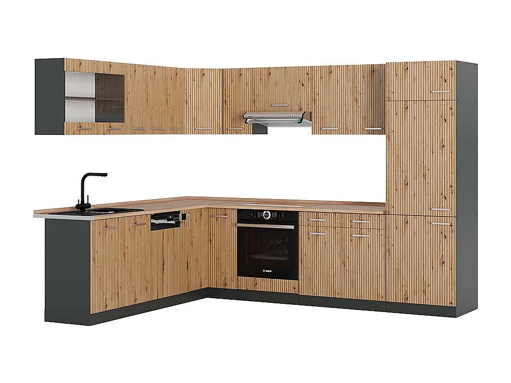 Hoekkeuken artisanaal eiken/antraciet 287x60x81.6 r-line