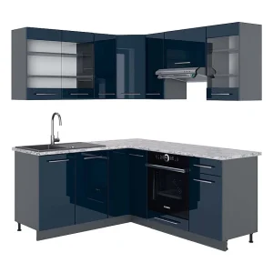 Hoekkeuken donkerblauw hoogglans/antraciet 190x60x81.6 fame-line Hoekkeuken donkerblauw hoogglans/antraciet 190x60x81.6 fame-line