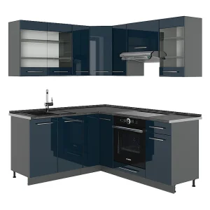 Hoekkeuken donkerblauw hoogglans/antraciet 190x60x81.6 fame-line Hoekkeuken donkerblauw hoogglans/antraciet 190x60x81.6 fame-line