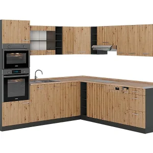 Hoekkeuken artisanaal eiken/antraciet 247x60x81.6 r-line