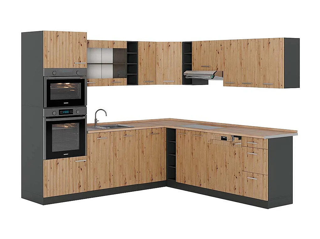 Hoekkeuken artisanaal eiken/antraciet 247x60x81.6 r-line