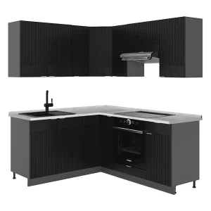 Hoekkeuken zwart gestreept/antraciet 190x60x81.6 fame-line Hoekkeuken zwart gestreept/antraciet 190x60x81.6 fame-line