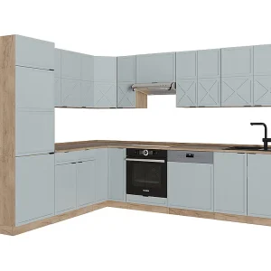 Hoekkeuken licht blauw-grijs/gouden eik 227x60x81.6 fame-line Hoekkeuken licht blauw-grijs/gouden eik 227x60x81.6 fame-line