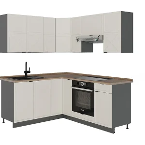 Hoekkeuken grijs/beige/antraciet 190x60x81.6 fame-line Hoekkeuken grijs/beige/antraciet 190x60x81.6 fame-line