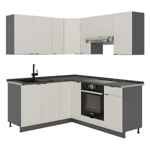 Hoekkeuken grijs/beige/antraciet 190x60x81.6 fame-line Hoekkeuken grijs/beige/antraciet 190x60x81.6 fame-line