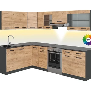 Hoekkeuken eik goud/antraciet 270x60x81.6 rick Hoekkeuken eik goud/antraciet 270x60x81.6 rick