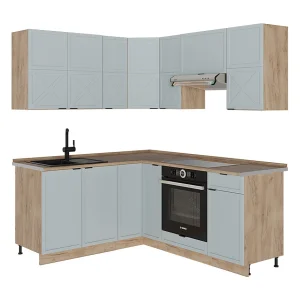 Hoekkeuken licht blauw-grijs/gouden eik 190x60x81.6 fame-line Hoekkeuken licht blauw-grijs/gouden eik 190x60x81.6 fame-line