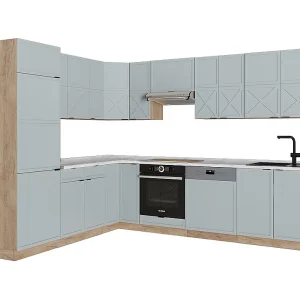 Hoekkeuken licht blauw-grijs/gouden eik 227x60x81.6 fame-line Hoekkeuken licht blauw-grijs/gouden eik 227x60x81.6 fame-line