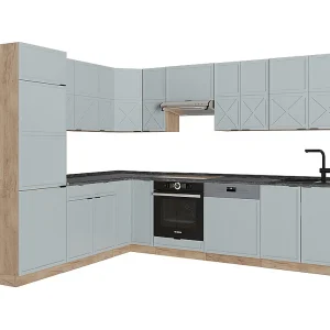 Hoekkeuken licht blauw-grijs/gouden eik 227x60x81.6 fame-line Hoekkeuken licht blauw-grijs/gouden eik 227x60x81.6 fame-line