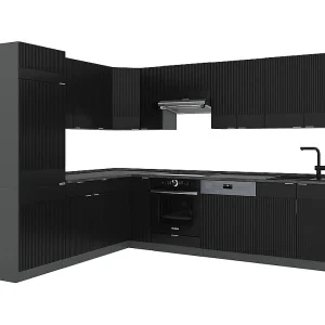 Hoekkeuken zwart gestreept/antraciet 287x60x81.6 fame-line Hoekkeuken zwart gestreept/antraciet 287x60x81.6 fame-line