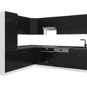 Hoekkeuken zwart gestreept/wit 287x60x81.6 fame-line Hoekkeuken zwart gestreept/wit 287x60x81.6 fame-line