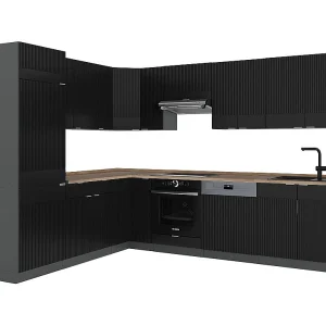 Hoekkeuken zwart gestreept/antraciet 287x60x81.6 fame-line Hoekkeuken zwart gestreept/antraciet 287x60x81.6 fame-line