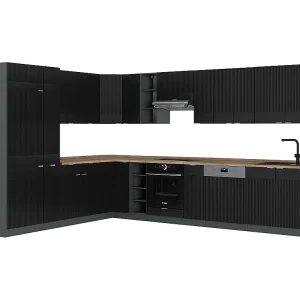 Hoekkeuken zwart gestreept/antraciet 347x60x81.6 fame-line Hoekkeuken zwart gestreept/antraciet 347x60x81.6 fame-line