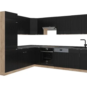 Hoekkeuken zwart gestreept/gouden eik 227x60x81.6 fame-line Hoekkeuken zwart gestreept/gouden eik 227x60x81.6 fame-line