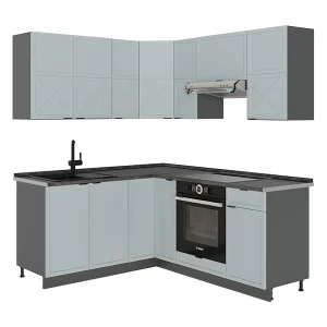 Hoekkeuken licht blauw-grijs/antraciet 190x60x81.6 fame-line Hoekkeuken licht blauw-grijs/antraciet 190x60x81.6 fame-line
