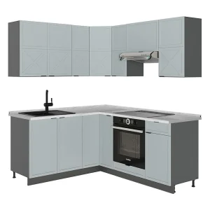 Hoekkeuken licht blauw-grijs/antraciet 190x46x81.6 fame-line Hoekkeuken licht blauw-grijs/antraciet 190x46x81.6 fame-line