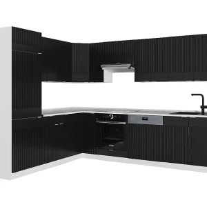 Hoekkeuken zwart gestreept/wit 287x60x81.6 fame-line Hoekkeuken zwart gestreept/wit 287x60x81.6 fame-line
