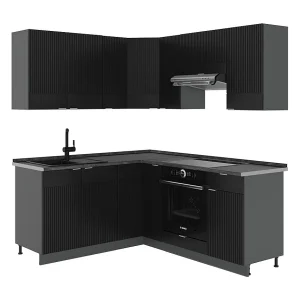 Hoekkeuken zwart gestreept/antraciet 190x46x81.6 fame-line Hoekkeuken zwart gestreept/antraciet 190x46x81.6 fame-line