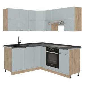 Hoekkeuken licht blauw-grijs/gouden eik 190x60x81.6 fame-line Hoekkeuken licht blauw-grijs/gouden eik 190x60x81.6 fame-line