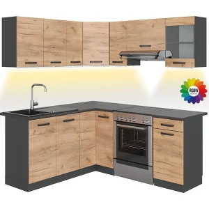 Hoekkeuken eik goud/antraciet 187x60x81.6 rick Hoekkeuken eik goud/antraciet 187x60x81.6 rick