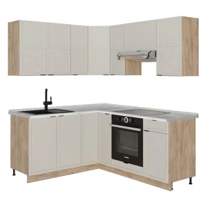 Hoekkeuken grijs/beige/gouden eik 190x46x81.6 fame-line Hoekkeuken grijs/beige/gouden eik 190x46x81.6 fame-line