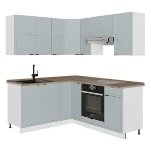 Hoekkeuken licht blauw-grijs/wit 190x60x81.6 fame-line