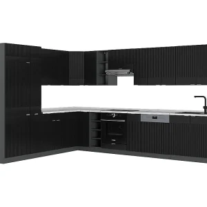 Hoekkeuken zwart gestreept/antraciet 347x46x81.6 fame-line Hoekkeuken zwart gestreept/antraciet 347x46x81.6 fame-line