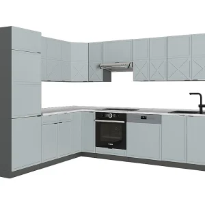 Hoekkeuken licht blauw-grijs/antraciet 287x60x81.6 fame-line Hoekkeuken licht blauw-grijs/antraciet 287x60x81.6 fame-line