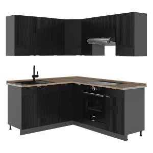 Hoekkeuken zwart gestreept/antraciet 190x60x81.6 fame-line Hoekkeuken zwart gestreept/antraciet 190x60x81.6 fame-line